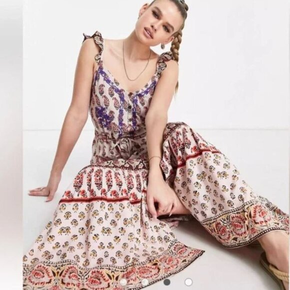 Raga / Anthropology Blooming Trails ruffle strap printed maxi dress in multi NWT - Picture 2 of 7